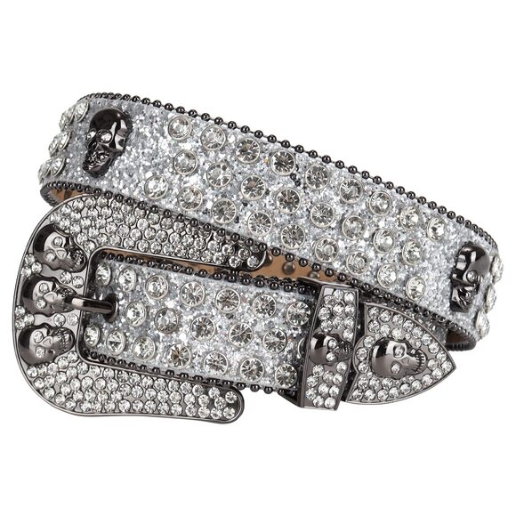 Осtbеrsіеg Accessories - 6125 Rhinestones Belt For Men Women, Skulls Western Leather Belts Shining
